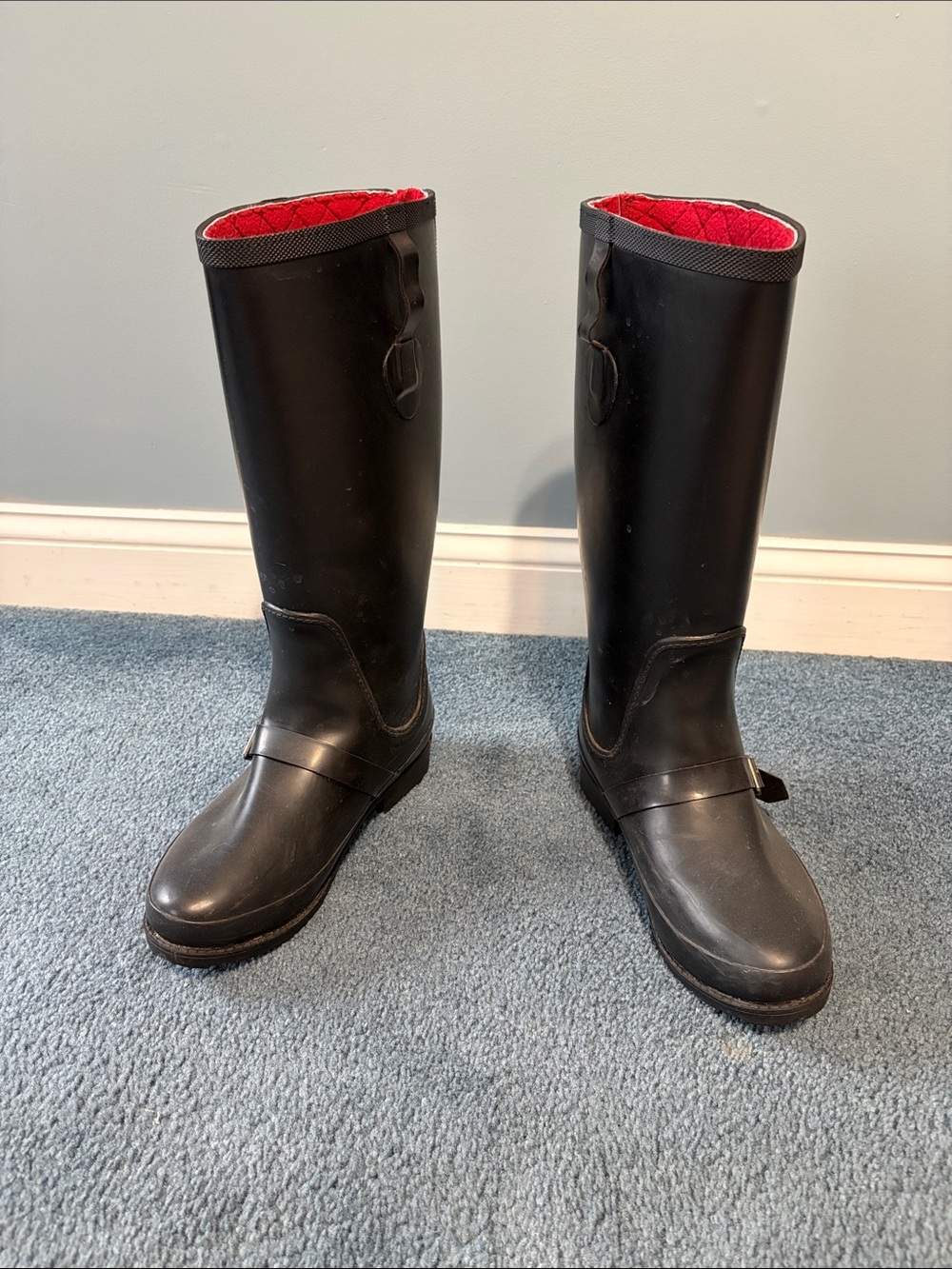 L.L. Bean Black Rain Boots with Red Lining